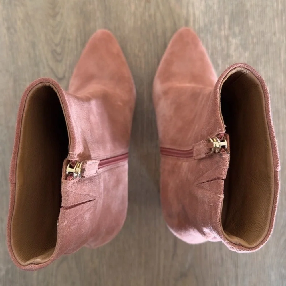Sézane Adele Ankle‎ Boots-Blush Suede Leather Italian Heels-3.5